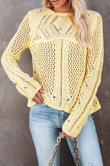 Fashion Street Solid Hollowed Out O Neck Tops