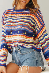 Fashion Street Striped Patchwork O Neck Sweaters(3 Colors)