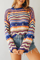 Fashion Street Striped Patchwork O Neck Sweaters(3 Colors)