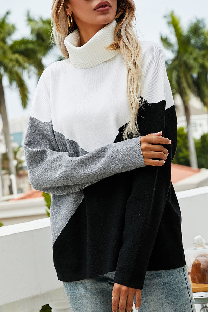 Fashion Casual Solid Split Joint Turtleneck Tops