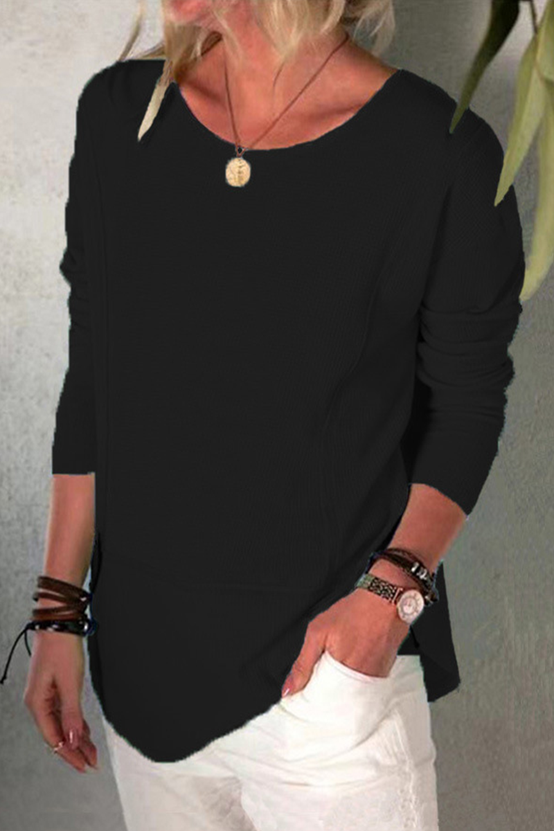 Casual Solid Split Joint O Neck Tops(6 colors)