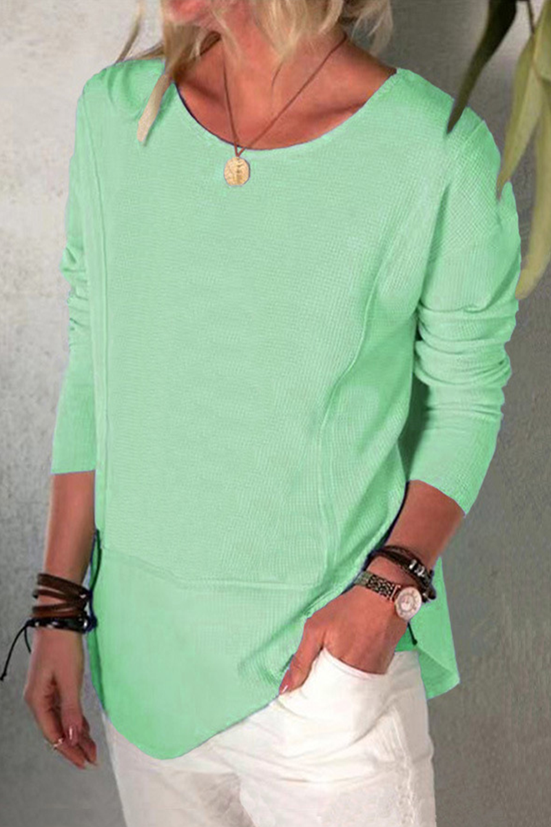 Casual Solid Split Joint O Neck Tops(6 colors)