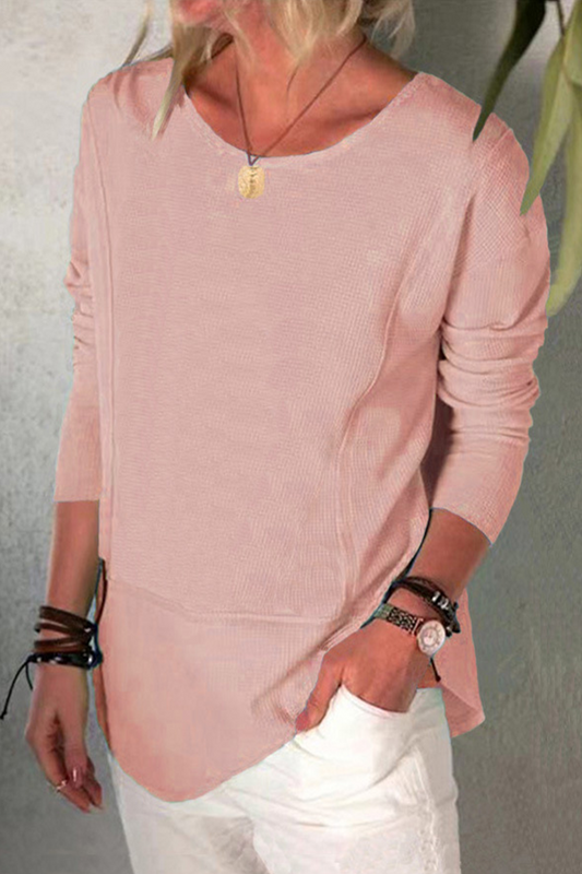 Casual Solid Split Joint O Neck Tops(6 colors)