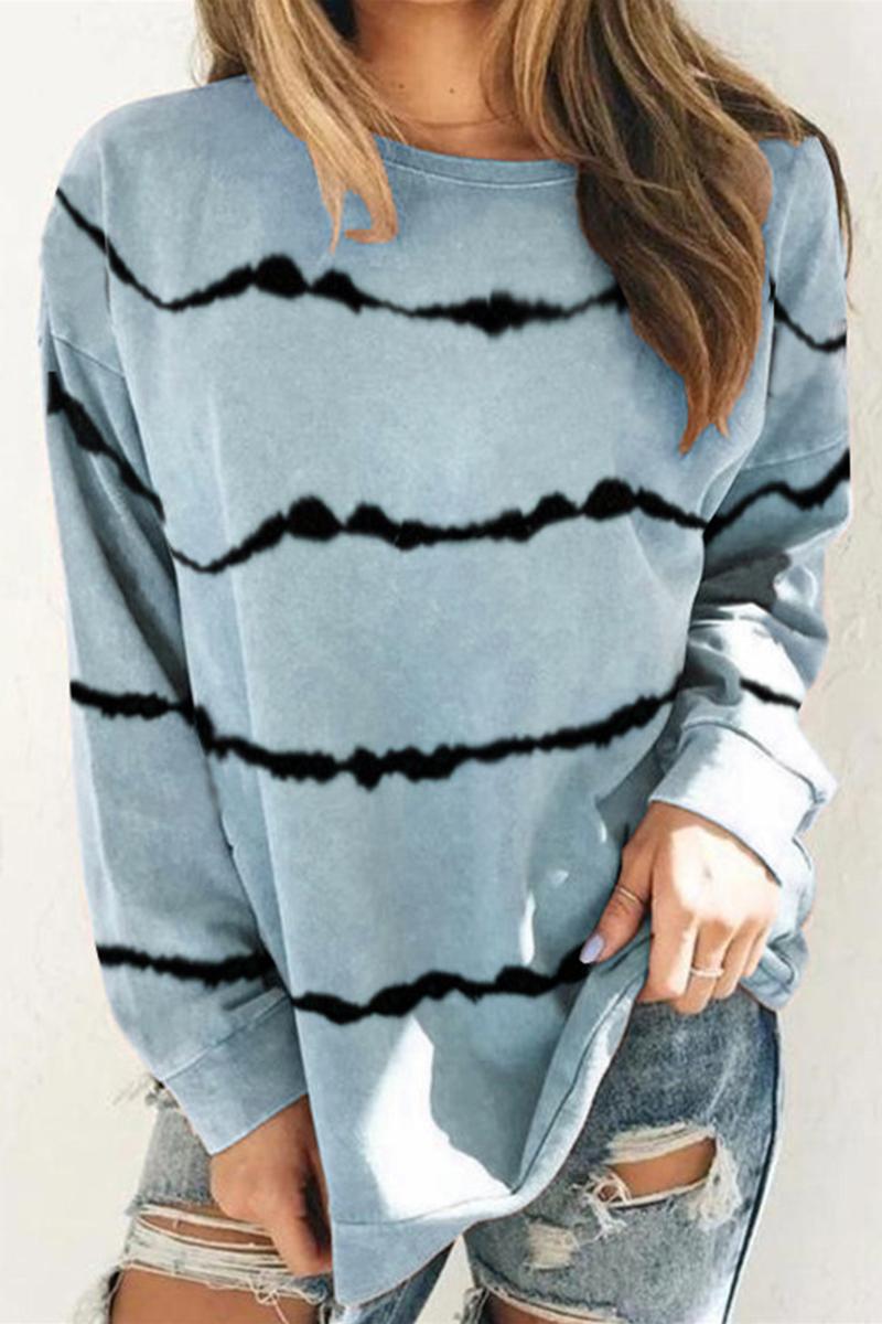 Casual Striped Split Joint Basic O Neck Tops(9 colors)