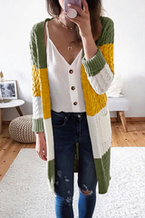 Casual Color Lump Pocket Contrast V Neck Tops Cardigans(3 Colors)