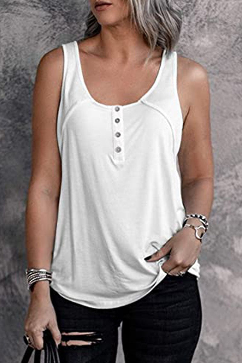 Fashion Casual Solid Split Joint U Neck Tops