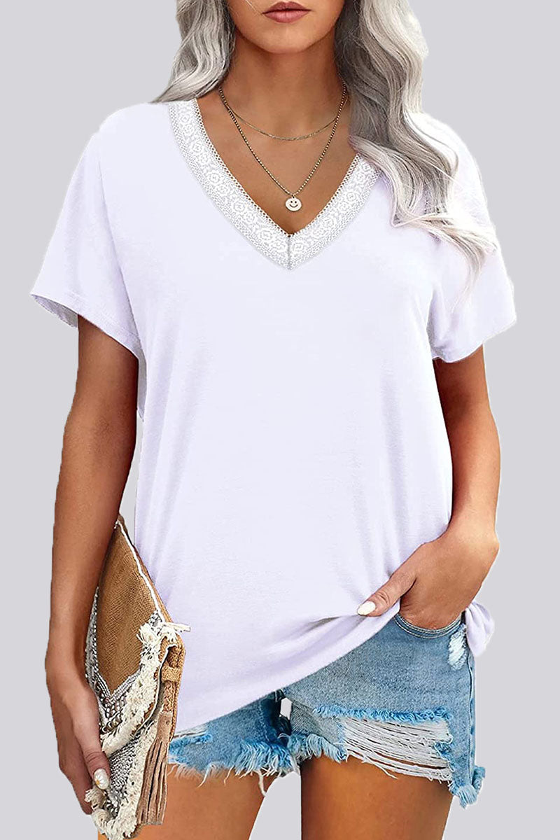 Fashion Casual Striped Patchwork V Neck T-Shirts