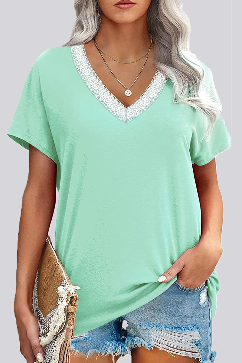 Fashion Casual Striped Patchwork V Neck T-Shirts