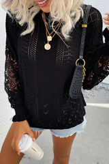 Casual Solid Lace Hollowed Out O Neck Tops Sweater(4 colors)