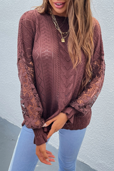 Casual Solid Lace Hollowed Out O Neck Tops Sweater(4 colors)