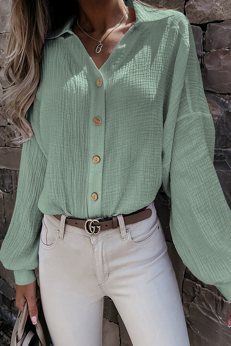 Casual Solid Buckle Turndown Collar Tops