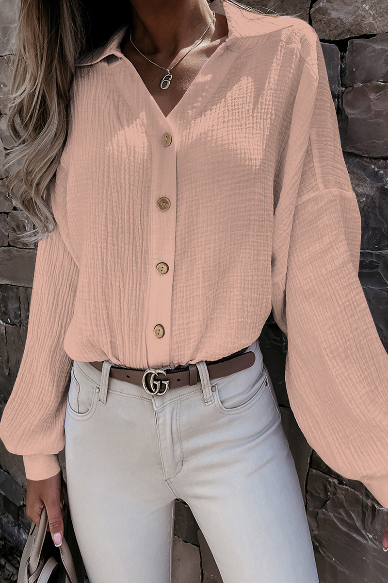 Casual Solid Buckle Turndown Collar Tops