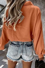 Casual Solid Buckle Turndown Collar Tops