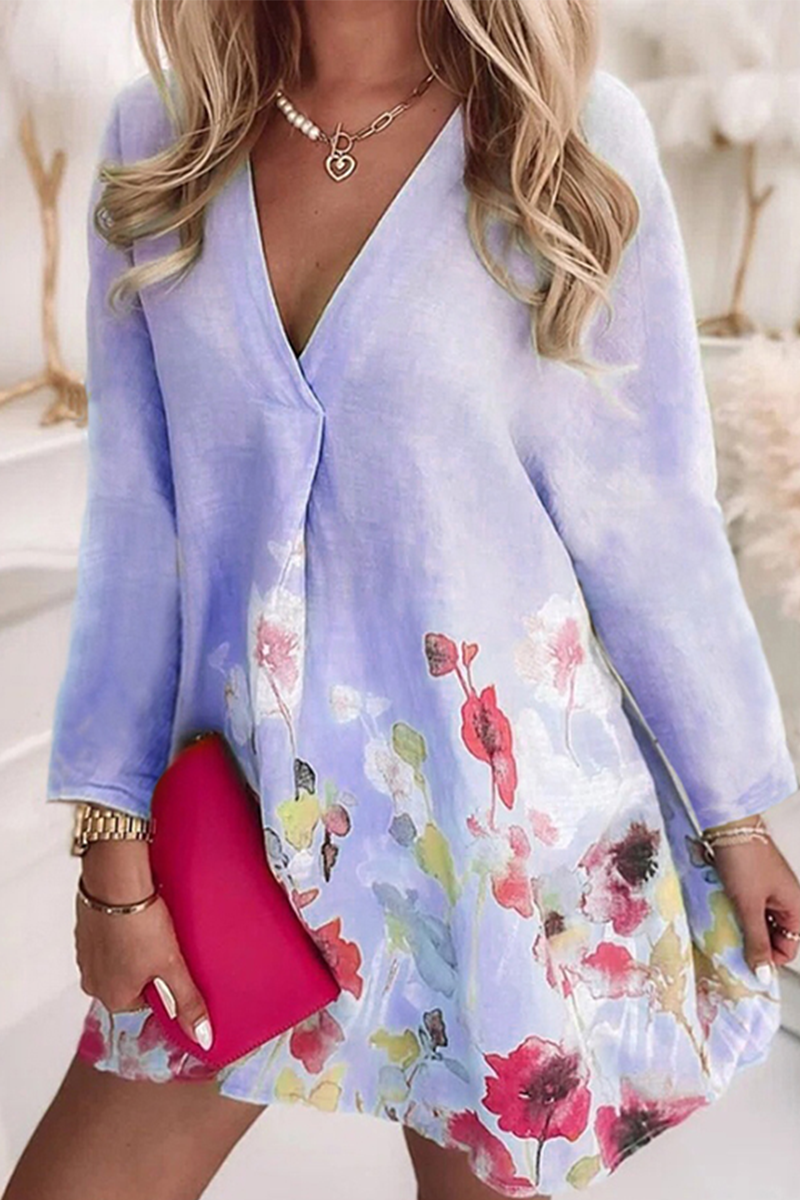 Casual Floral Patchwork V Neck A Line Dresses