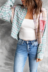 Casual Plaid Split Joint Buckle Turndown Collar Tops