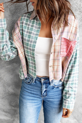 Casual Plaid Split Joint Buckle Turndown Collar Tops