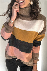 Fashion Street Striped Patchwork Turtleneck Tops