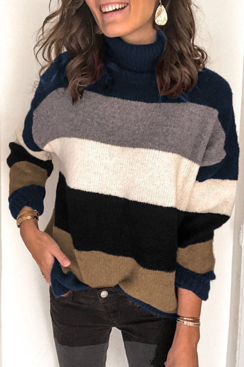 Fashion Street Striped Patchwork Turtleneck Tops