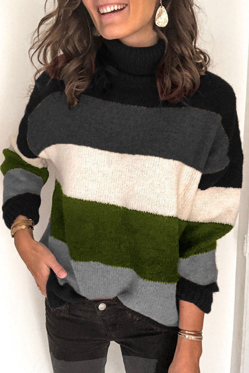 Fashion Street Striped Patchwork Turtleneck Tops