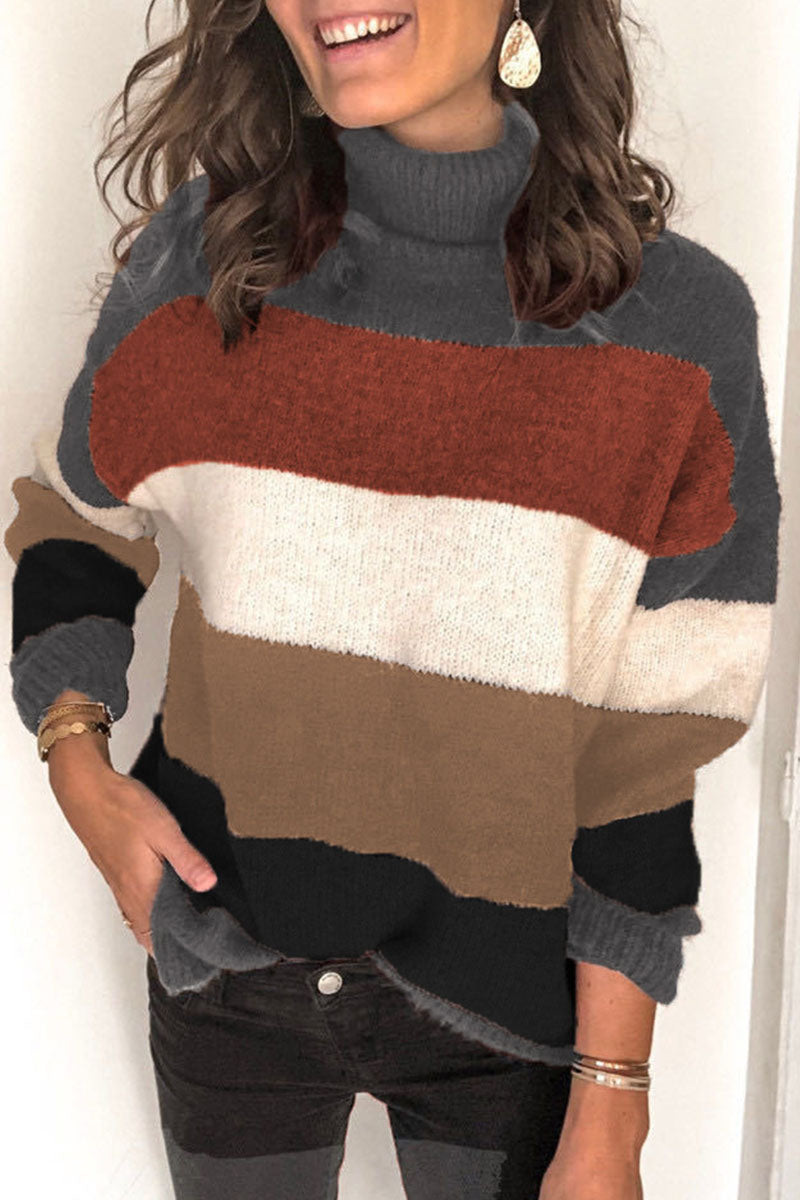 Fashion Street Striped Patchwork Turtleneck Tops