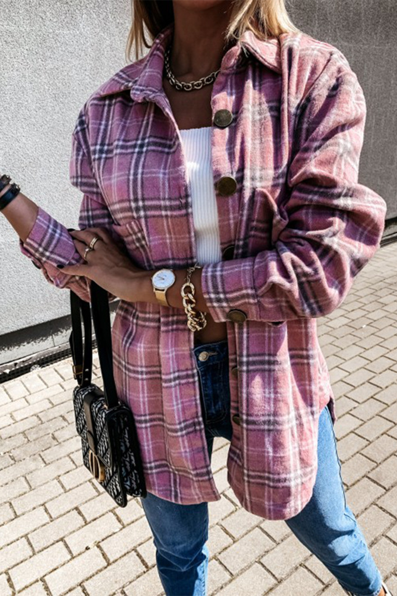 Casual Vintage Plaid Patchwork Buckle Turndown Collar Outerwear(8 colors)