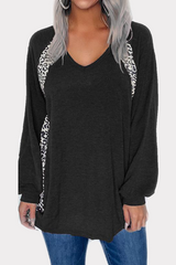 Casual Leopard Split Joint V Neck Tops(4 Colors)