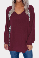 Casual Leopard Split Joint V Neck Tops(4 Colors)