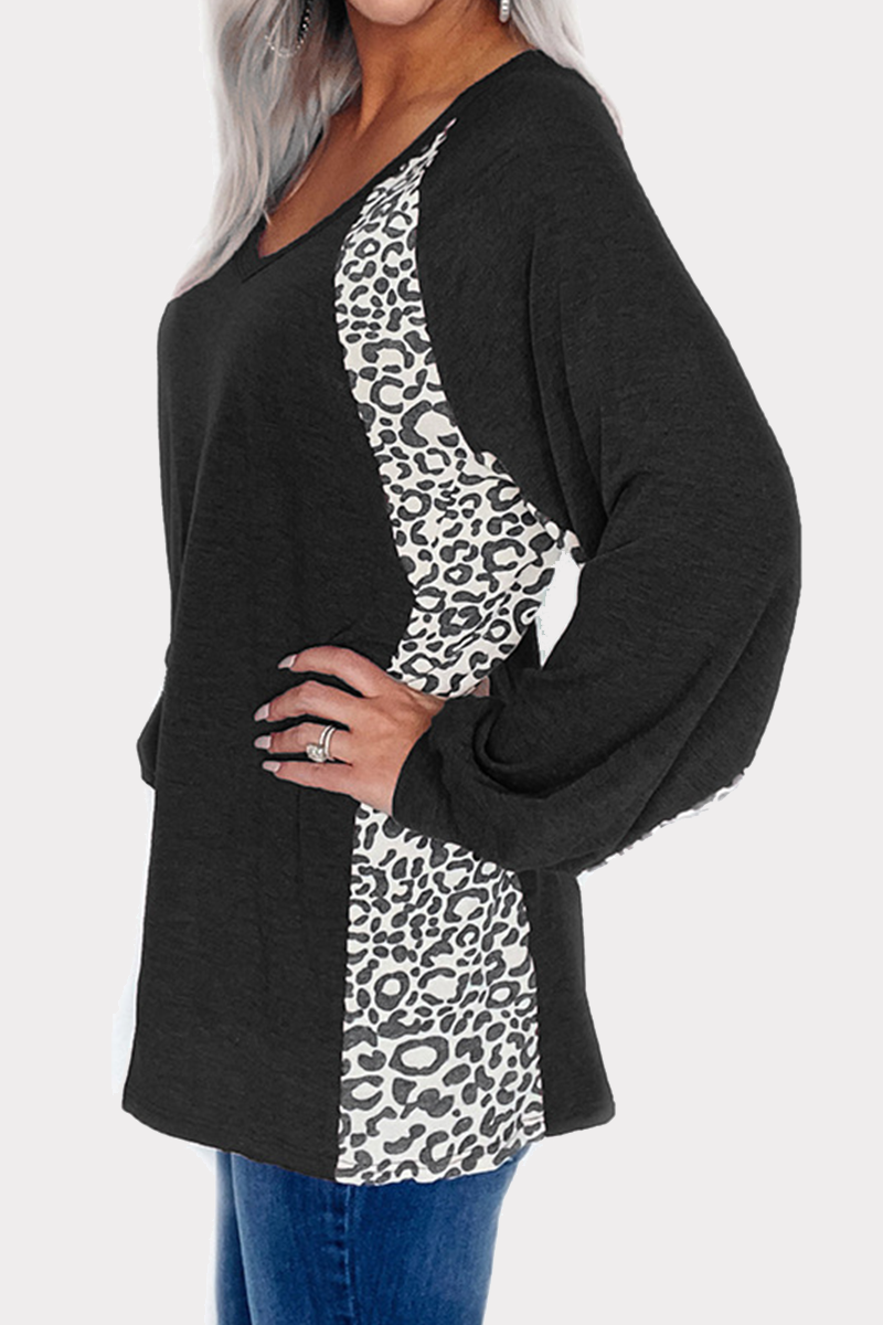 Casual Leopard Split Joint V Neck Tops(4 Colors)