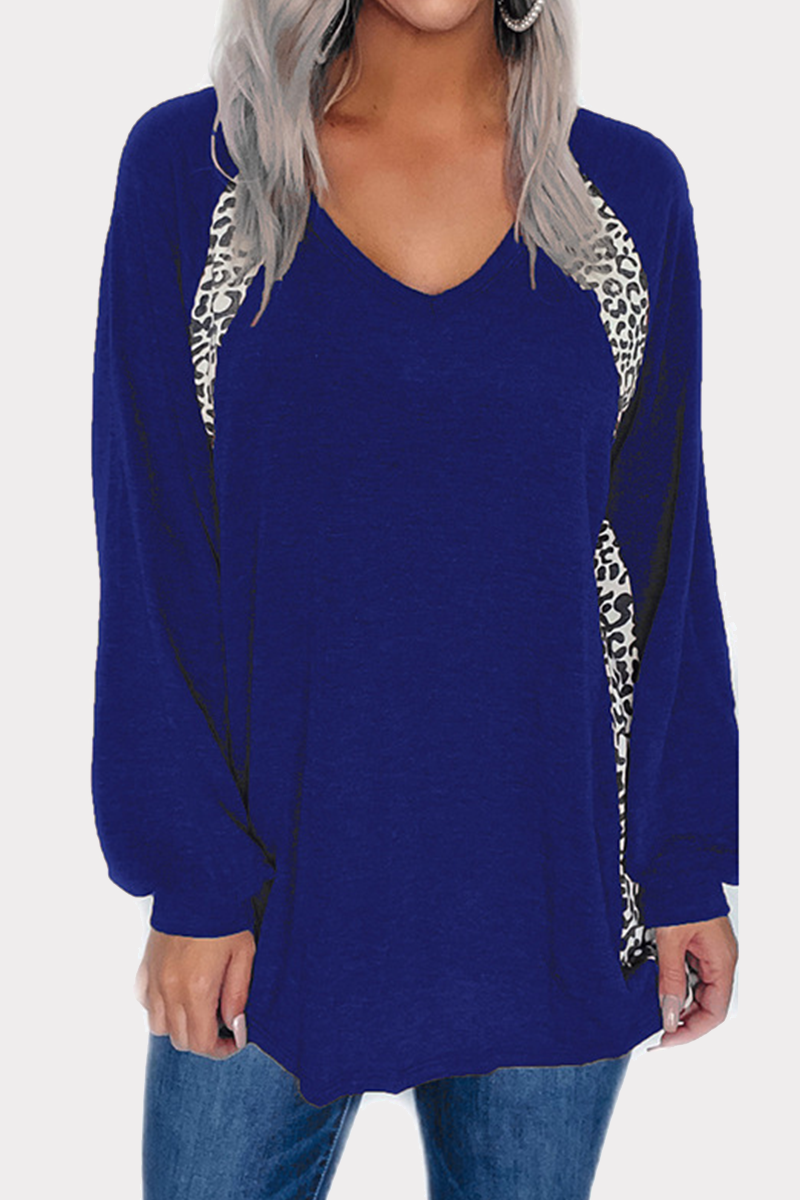 Casual Leopard Split Joint V Neck Tops(4 Colors)