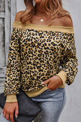 Casual Leopard Split Joint Off the Shoulder Tops