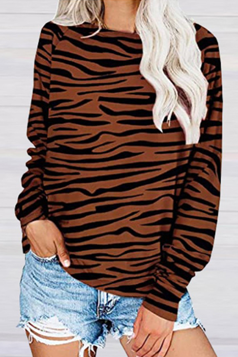 Casual Striped Print Split Joint O Neck Tops