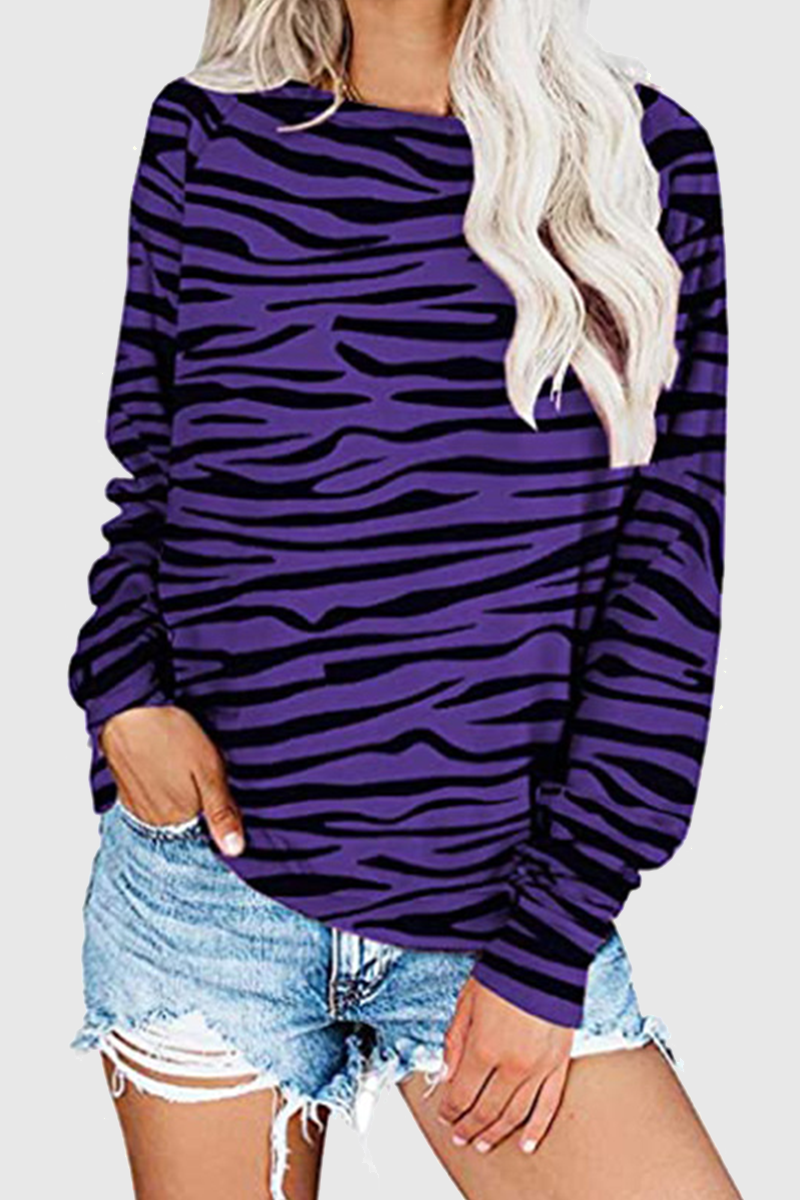 Casual Striped Print Split Joint O Neck Tops