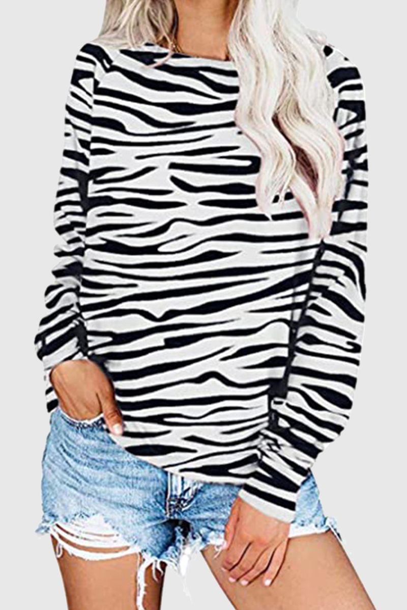 Casual Striped Print Split Joint O Neck Tops