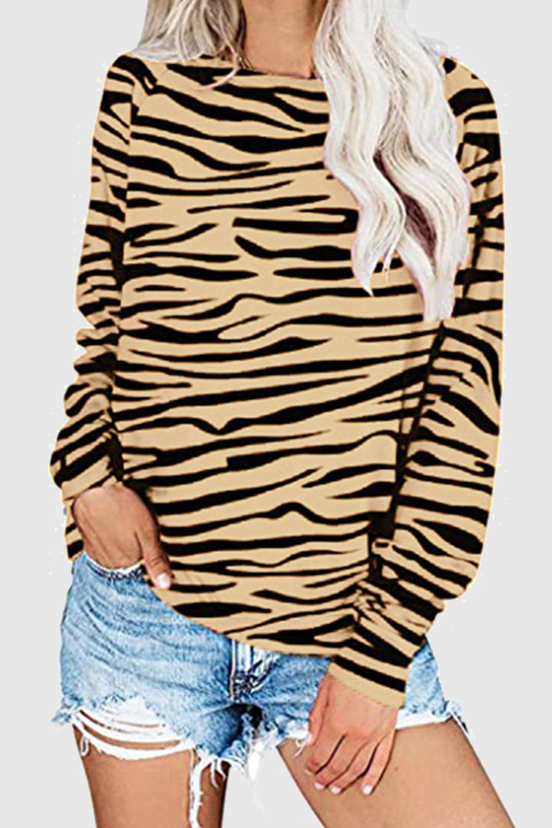 Casual Striped Print Split Joint O Neck Tops