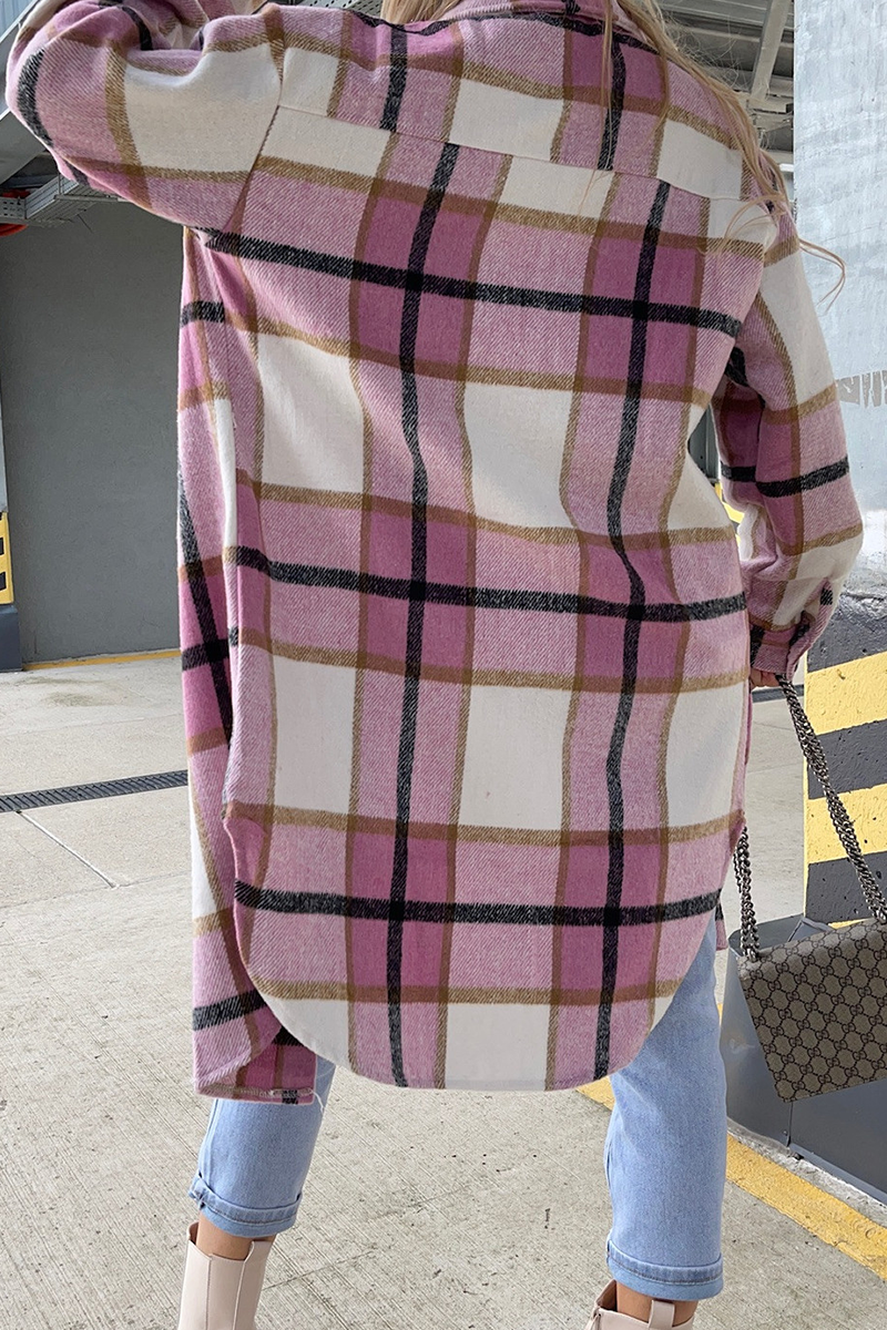 Casual Plaid Patchwork Buckle Turndown Collar Outerwear(3 Colors)