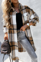 Casual Plaid Patchwork Buckle Turndown Collar Outerwear(3 Colors)