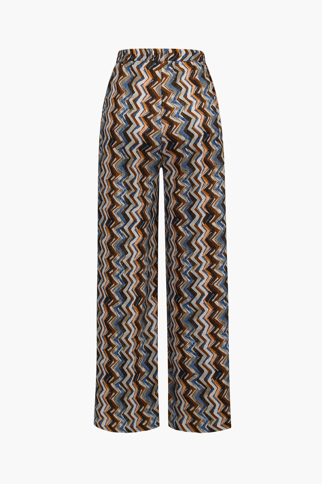Zigzag Print Plisse Wide Leg Trousers