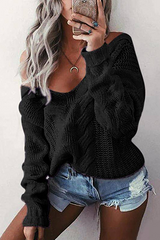 Casual Solid Hollowed Out Patchwork V Neck Sweaters(6 Colors)