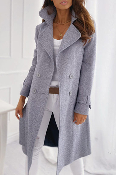 Casual Elegant Buckle Turndown Collar Outerwear(5 Colors)