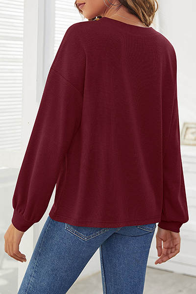 Casual Solid Patchwork Buttons V Neck Tops(4 colors)