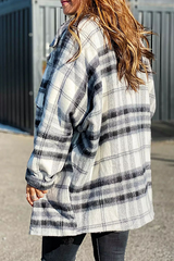 Casual Plaid Pocket Buckle Turndown Collar Outerwear