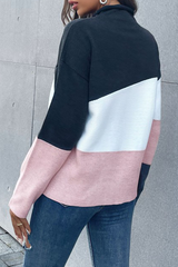 Casual Color Lump Split Joint  Contrast Half A Turtleneck Tops