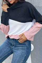 Casual Color Lump Split Joint  Contrast Half A Turtleneck Tops