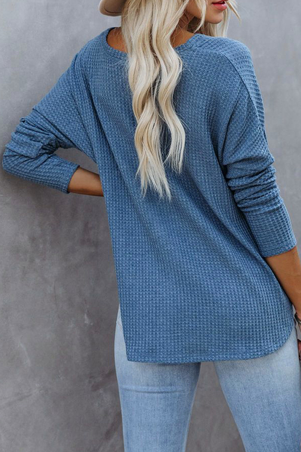 Casual Solid Buckle V Neck Tops