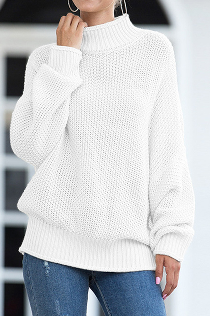 Casual Solid Patchwork Turtleneck Tops