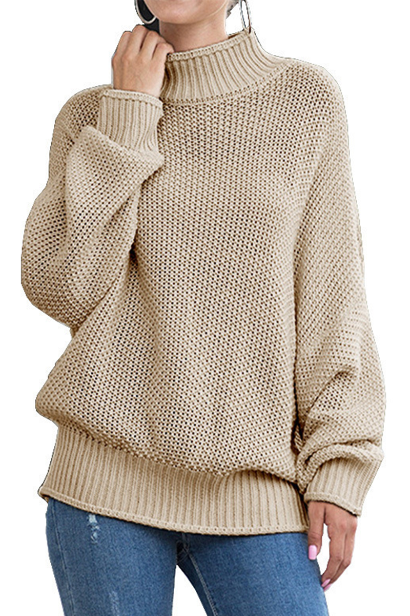 Casual Solid Patchwork Turtleneck Tops