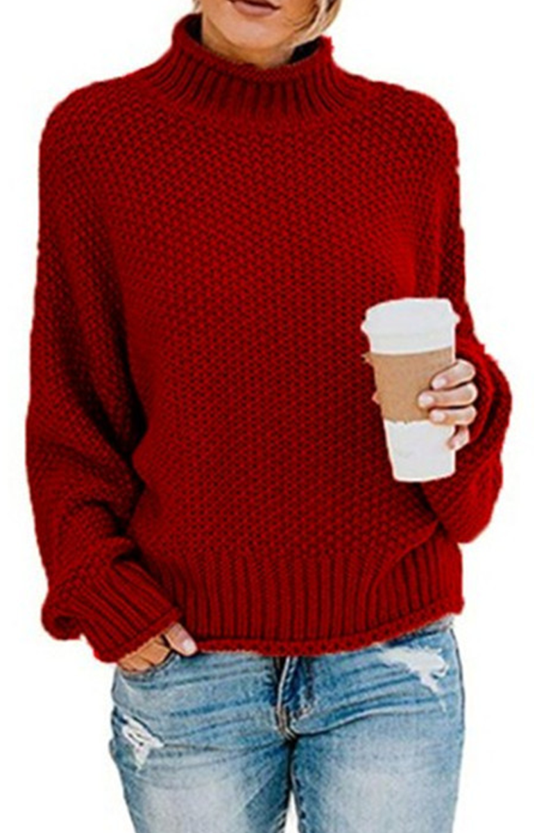 Casual Solid Patchwork Turtleneck Tops