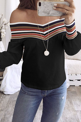 Casual Striped Patchwork Off the Shoulder Tops