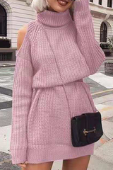 Casual Hollowed Out Patchwork Turtleneck Straight Dresses (Without Belt)