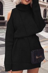 Casual Hollowed Out Patchwork Turtleneck Straight Dresses (Without Belt)